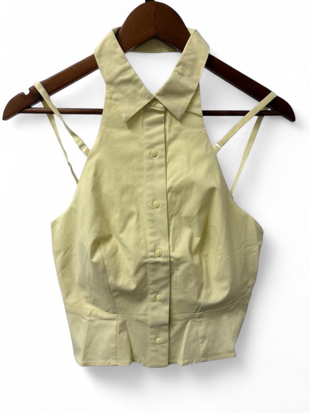 Collusion yellow button up crop top with adjustable straps